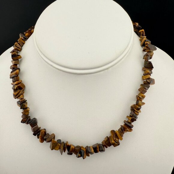 Tigers Eye Chip Bead Necklace With Sterling Silver Clasp - Picture 1 of 7